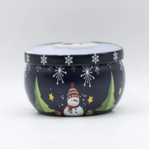 Boîte Métallique Violette Noël, Couvercle Bonhomme de Neige, Bougie Déco