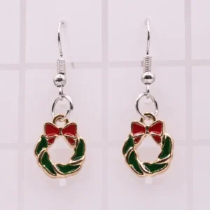 Boucles d'oreille Couronne de Noël festive, perles rouges et or
