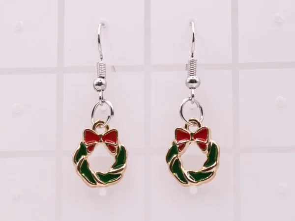 Boucles d'oreille Couronne de Noël festive, perles rouges et or
