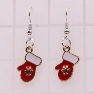 Boucles d'oreilles festives gant de Noël rouge, blanc et doré