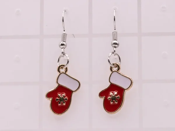 Boucles d'oreilles festives gant de Noël rouge, blanc et doré