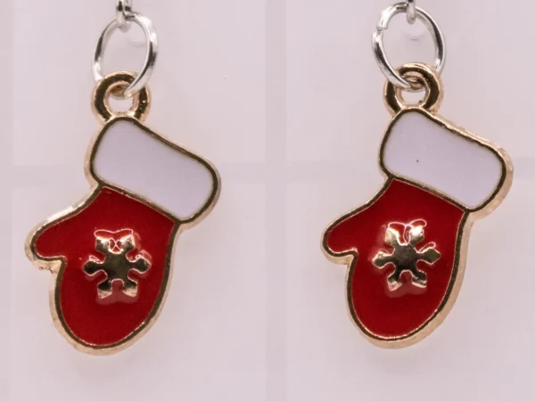Boucles d'oreilles festives gant de Noël rouge, blanc et doré