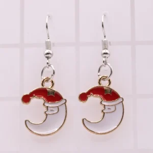 Boucles d'oreilles Lune dorée avec visage souriant Père Noël