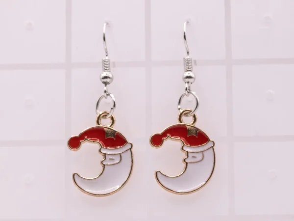 Boucles d'oreilles Lune dorée avec visage souriant Père Noël