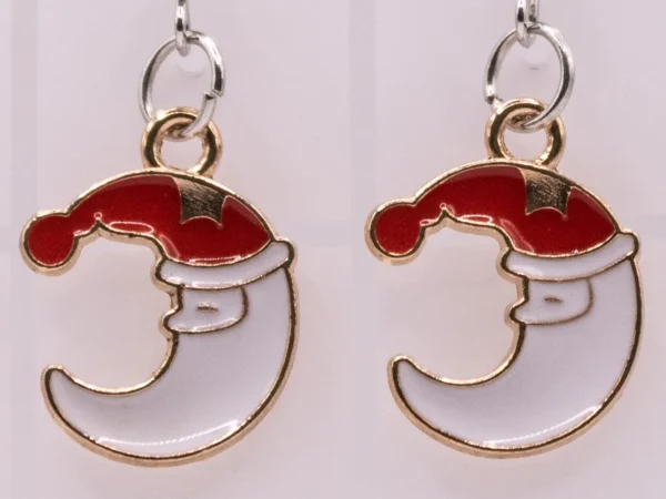 Boucles d'oreilles Lune dorée avec visage souriant Père Noël