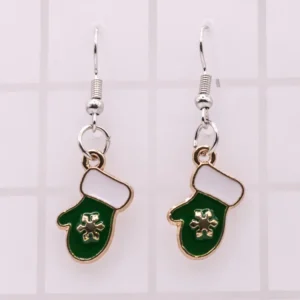 Boucles d'oreilles pendantes gant de Noël blanc, vert et doré