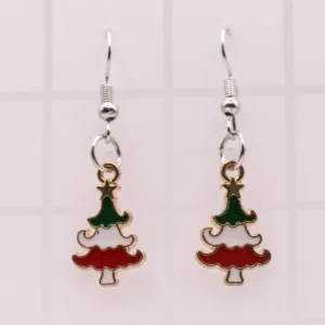 Boucles d'oreilles pendantes sapin de Noël avec étoile dorée