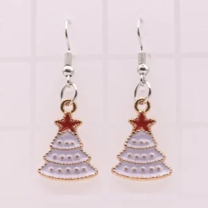 Boucles d'oreilles pendantes sapin de Noël et étoile rouge dorée