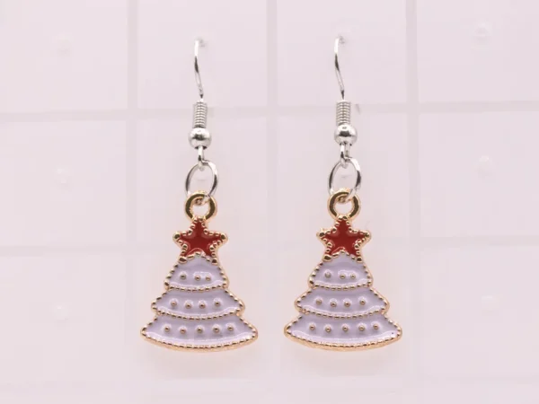 Boucles d'oreilles pendantes sapin de Noël et étoile rouge dorée
