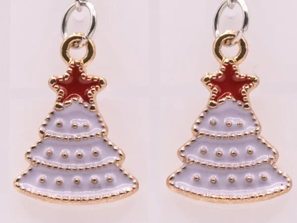 Boucles d'oreilles pendantes sapin de Noël et étoile rouge dorée