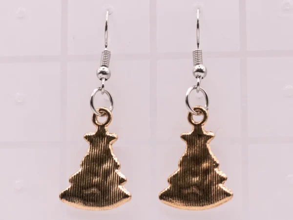 Boucles d'oreilles pendantes sapin de Noël et étoile rouge dorée