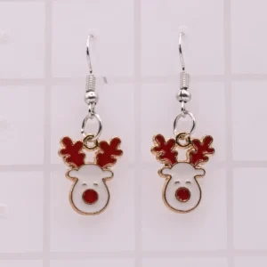 Boucles d'oreilles rondes Reine de Noël, motif festif doré