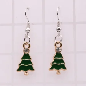 Boucles d'oreilles sapin de Noël en métal doré et strass vert
