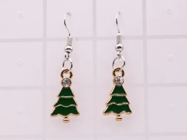 Boucles d'oreilles sapin de Noël en métal doré et strass vert