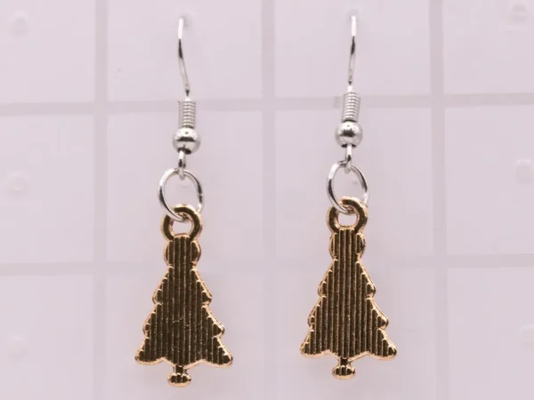Boucles d'oreilles sapin de Noël en métal doré et strass vert