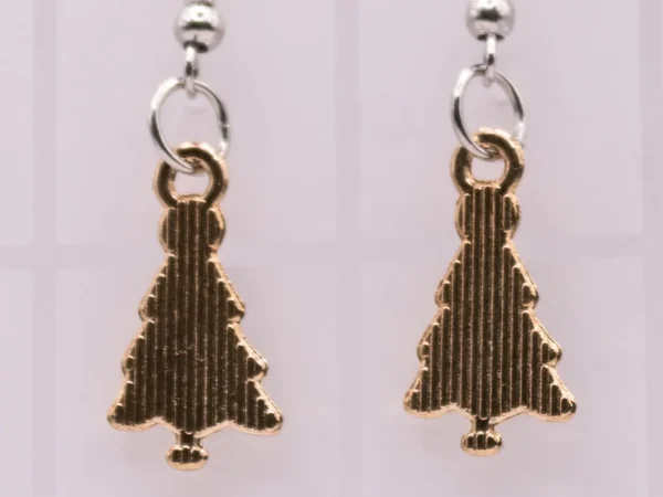 Boucles d'oreilles sapin de Noël en métal doré et strass vert