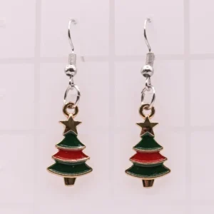 Boucles d'oreilles sapin de Noël en métal vert et doré étoile