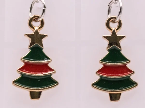 Boucles d'oreilles Sapin de Noël vert, rouge et or avec étoile