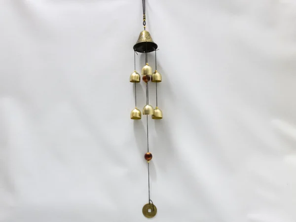 Carillon décoratif sonore à cloche et motifs asiatiques dorés