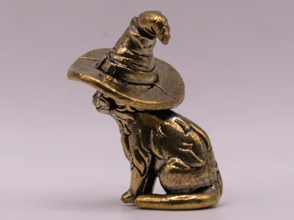 Chat en Laiton avec Chapeau : Figurine Décorative Dorée