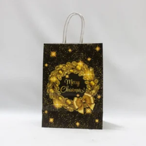 Élégant Sac de Noël Noir 'Merry Christmas' avec Couronne Dorée