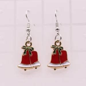 Élégantes boucles d'oreilles cloches de Noël dorées et nœud