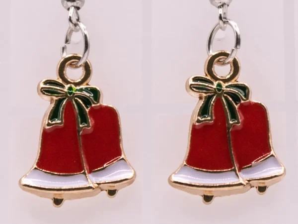 Élégantes boucles d'oreilles cloches de Noël dorées et nœud