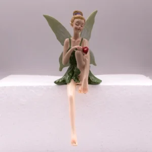 Figurine Fée Elfique Verte avec Rose, Décoration Féérique en Plastique