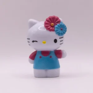 Figurine Hello Kitty bleue à fleurs, tenue rose et bleue, en plastique