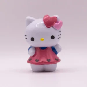 Figurine Hello Kitty en plastique, robe rose et manches cœur bleu