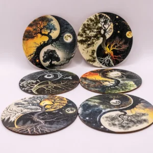 Lot de 6 Dessous de Verre Bois Style Asiatique Multicolores