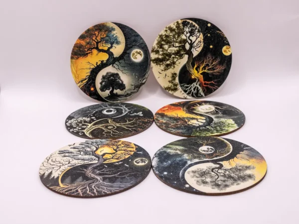 Lot de 6 Dessous de Verre Bois Style Asiatique Multicolores