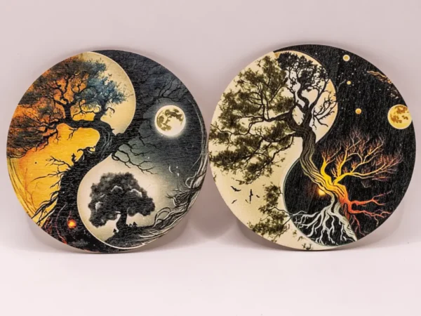 Lot de 6 Dessous de Verre Bois Style Asiatique Multicolores