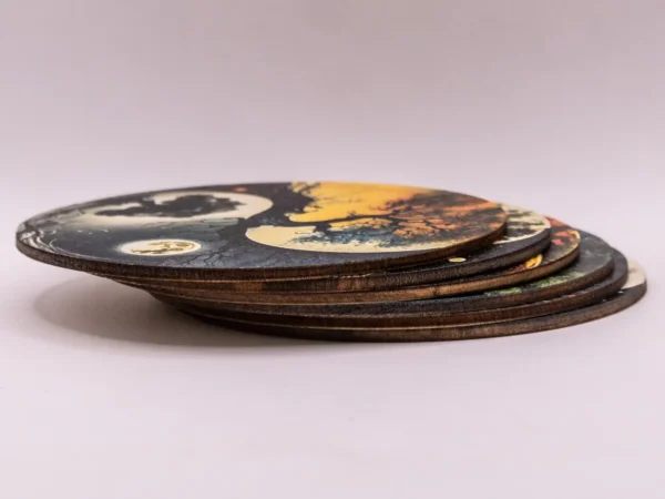 Lot de 6 Dessous de Verre Bois Style Asiatique Multicolores