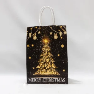 Petit sac cadeau de Noël noir et doré avec un motif sapin craft