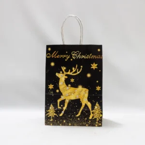 Petit sac cadeau de Noël noir Sapin Craft et inscription dorée