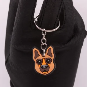 Porte-clés Berger Allemand Marron et Orange en Plastique