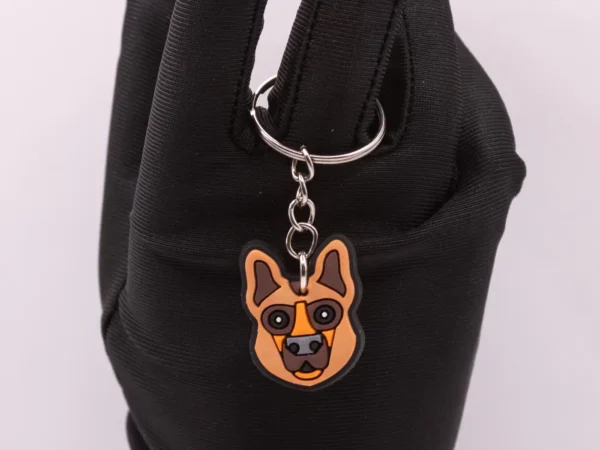 Porte-clés Berger Allemand Marron et Orange en Plastique