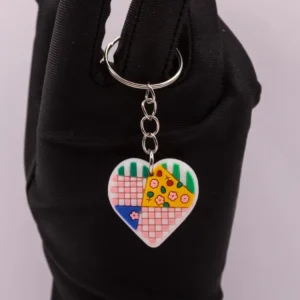 Porte-clés Cœur Multicolore à Motifs Floraux et Géométriques