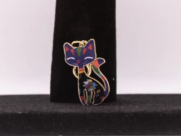 Porte-clés Chat Fleuri Violet et Noir - Accessoire Sac et Clés