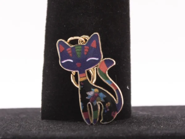 Porte-clés Chat Fleuri Violet et Noir - Accessoire Sac et Clés