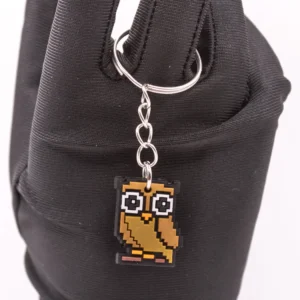 Porte-clés Chouette Pixel Art - Accessoire Rétro Gaming Marron