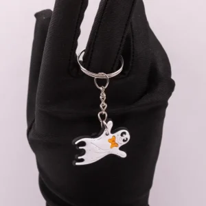 Porte-clés Fantôme Halloween - Joli Spectre Blanc avec Nœud Orange