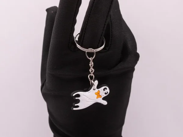 Porte-clés Fantôme Halloween - Joli Spectre Blanc avec Nœud Orange
