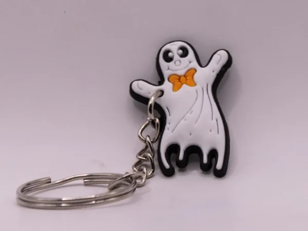 Porte-clés Fantôme Halloween - Joli Spectre Blanc avec Nœud Orange
