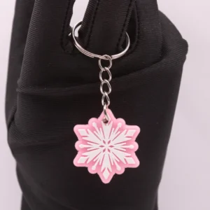 Porte-clés Flocon de Neige Rose et Blanc en Plastique