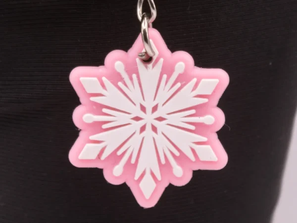 Porte-clés Flocon de Neige Rose et Blanc en Plastique