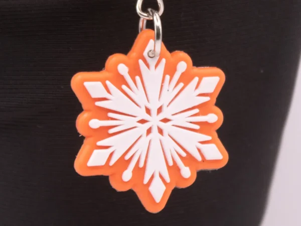 Porte-clés Flocon Orange et Blanc en Plastique Résistant