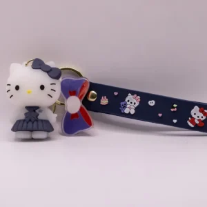 Porte-clés Hello Kitty en uniforme scolaire gris et nœud gris