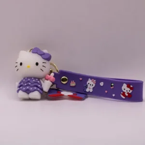 Porte-clés Hello Kitty Violet avec Gobelet - Accessoire Kawaii en Plastique